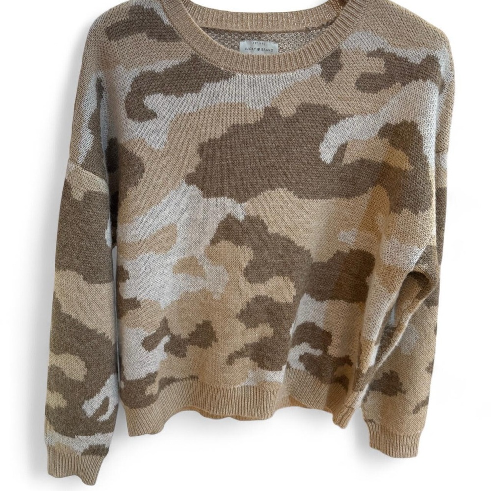 Lucky Brand Brown and Cream Camouflage Sweater